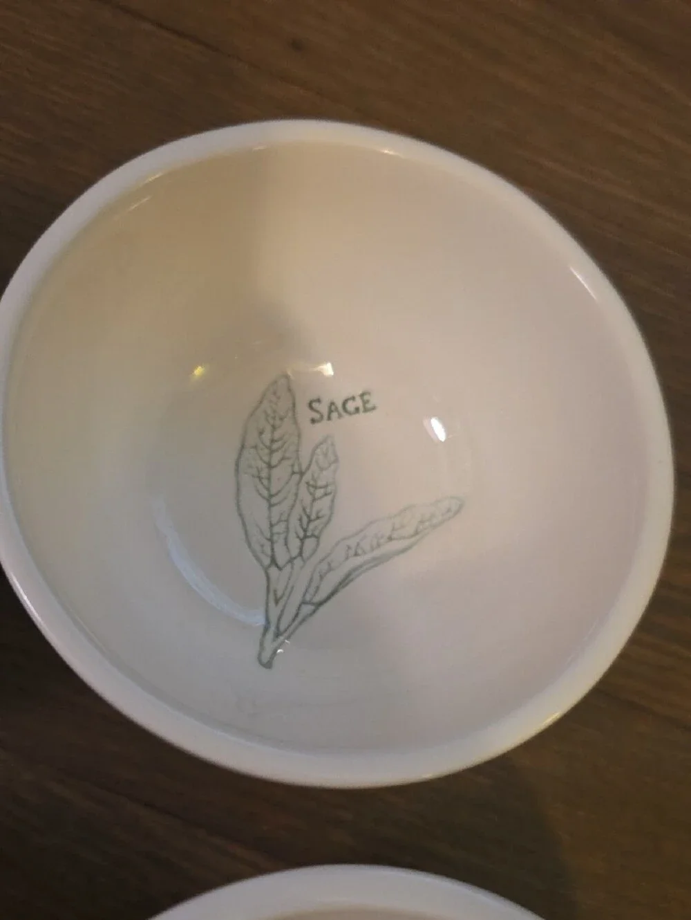 Williams Sonoma White Herb Dipping Bowls with Green Leaf Illustrations Set Of 4